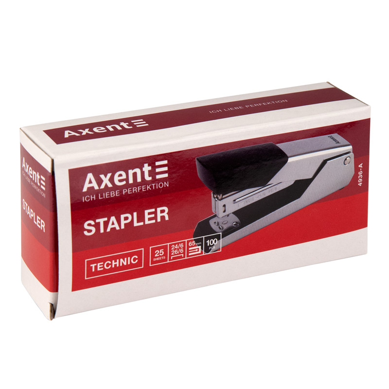 Степлер 24/6 Technic, 25л., глубина скрепления 65мм., метал., 4936-A хромирование Axent - фото 2