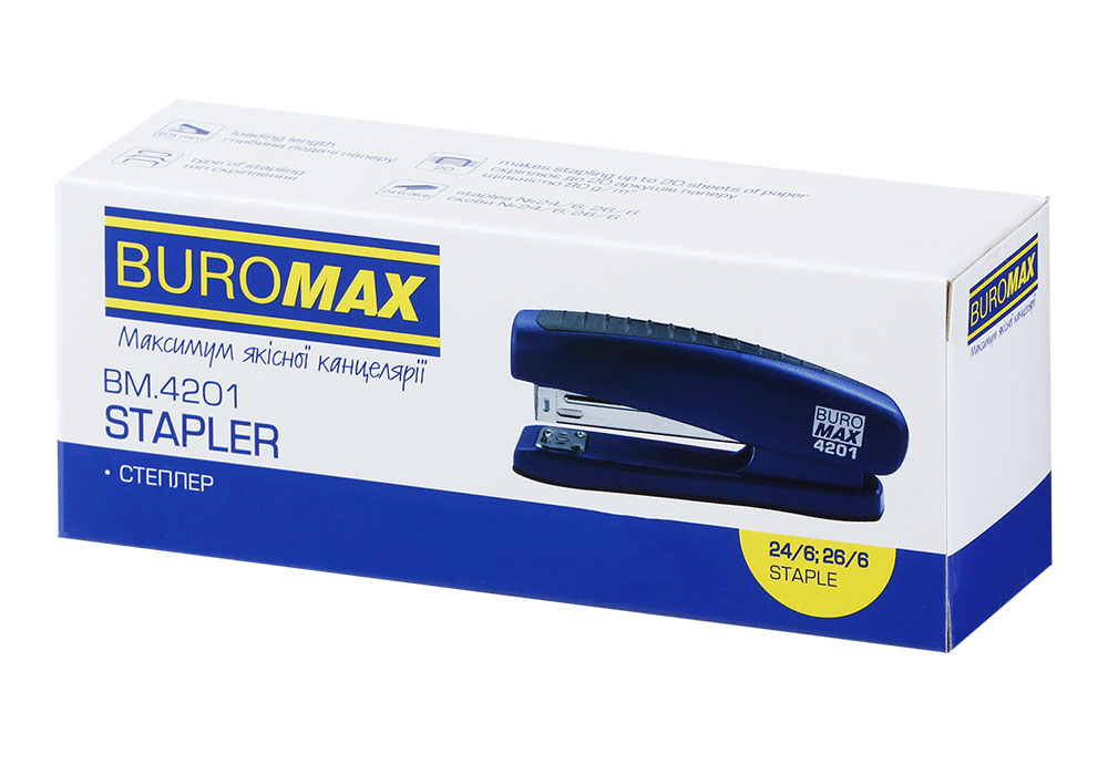 Степлер 24/6, 20л., глубина захвата 65мм., серый BuroMax - фото 4