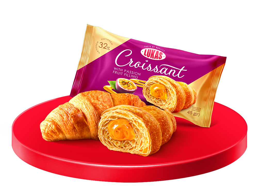 Круасанчик з наповнювачем зі смаком Маракуї, в індивідуальній упаковці, 1,44кг. (32*45г.) Лукас - фото 1