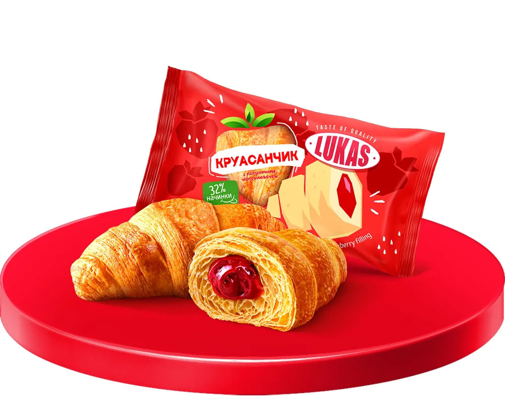 Круасанчик с Клубничным наполнителем, в индивидуальной упаковке, 1,44кг. (32*45г.) Лукас - фото 1
