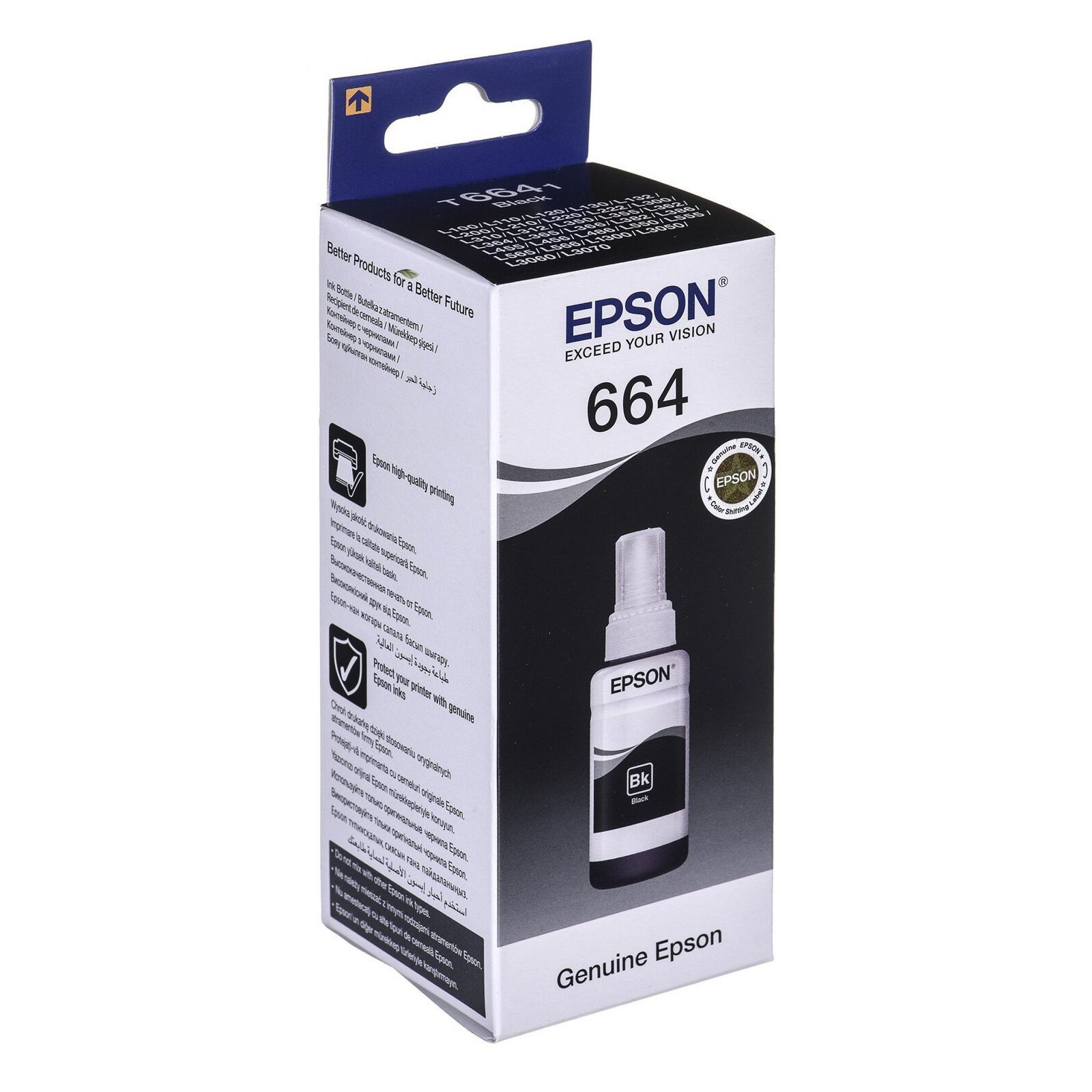 Контейнер з чернилами Epson 664 L100/200/210/300/350/355/550 black, 70мл., (C13T66414A), черн. Epson - фото 1