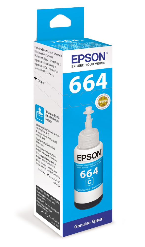 Контейнер з чорнилами Epson 664 L100/200/210/300/350/355/550 cyan, 70мл., (C13T66424A), блакит. Epson - фото 1