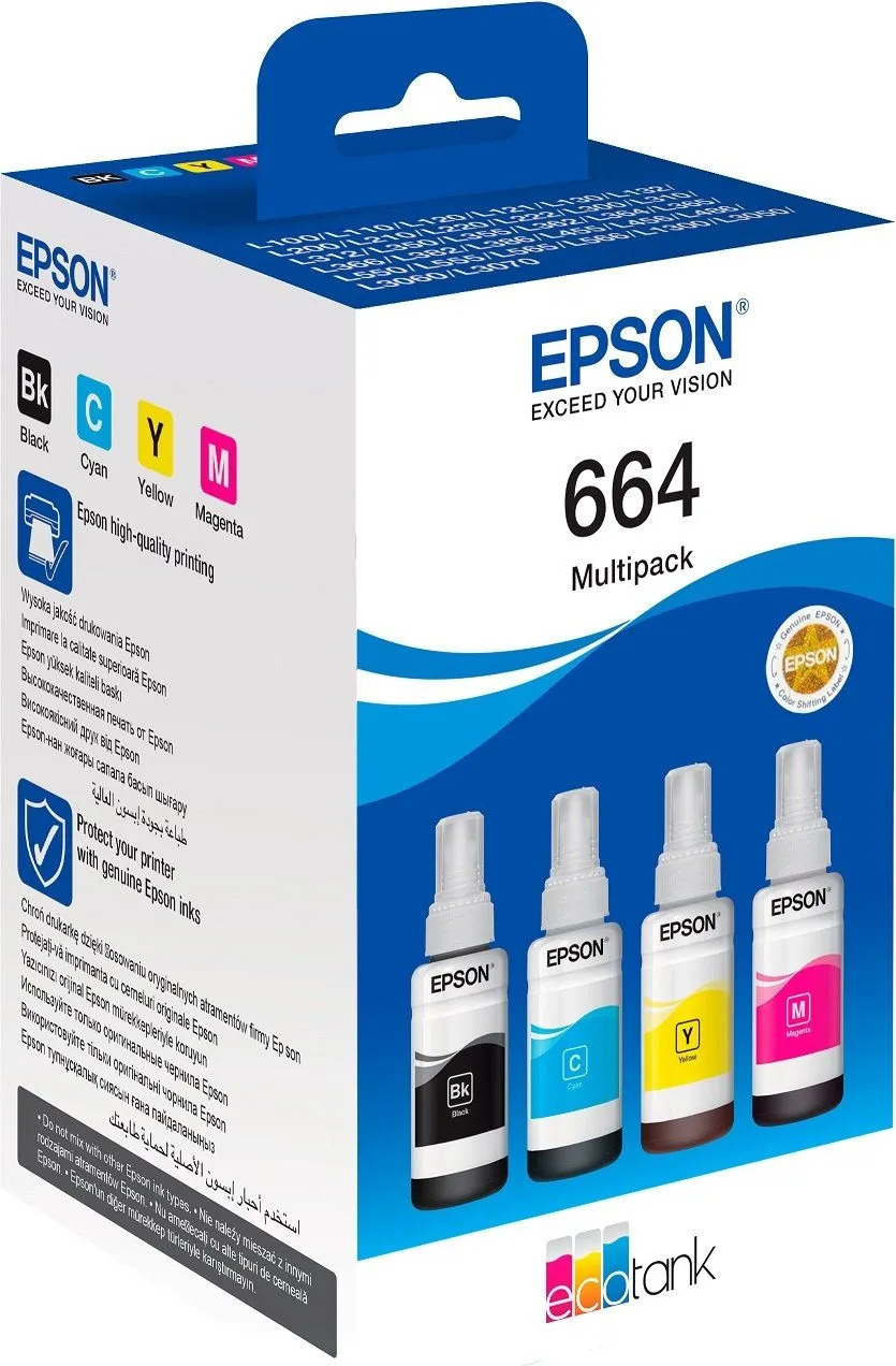 Контейнер з чернилами Epson 664 L100/200/210/300/350/355/550 комплект B/C/M/Y по 70мл., (C13T66464A) Epson - фото 1