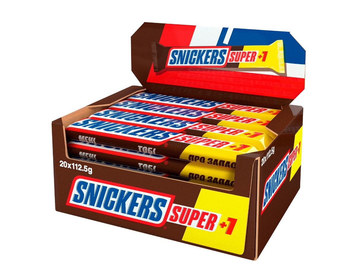 Батончик шоколадный Сникерс Super+1, 112,5г.(3*37,5г.), 20шт/уп. Snickers - фото 1
