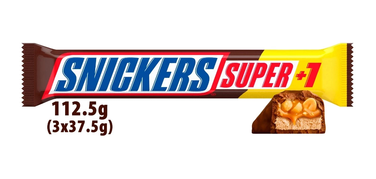 Батончик шоколадный Сникерс Super+1, 112,5г.(3*37,5г.), 20шт/уп. Snickers - фото 2