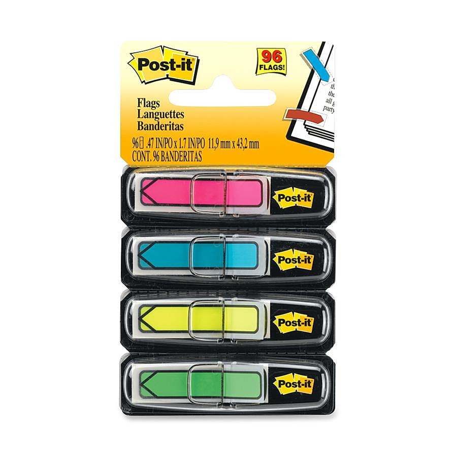 Закладки Post-it пластикові в формі стрілок, 4 неонові кольори по 24 арк., (11,9х43,2мм.) 3M - фото 1