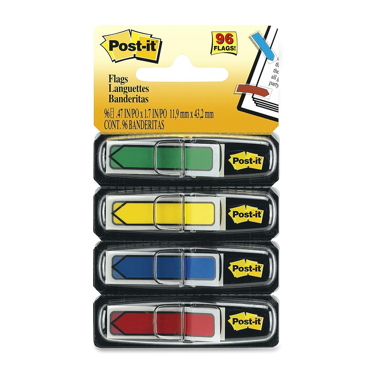 Закладка в форме стрелок, 4 цвета по 24 листа 11,9х43,2мм., 3M - фото 1