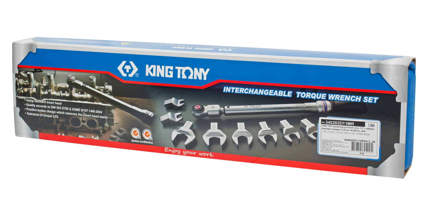 Ключ дінамометричний, 40-200 Nm, в наборі з насадками, 9шт (13-30мм) King Tony - фото 1
