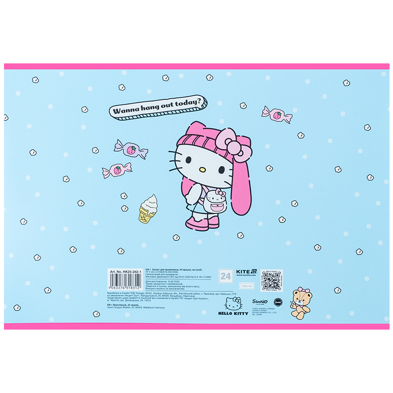Тетрадь для рисования, 24 лист., скоба, софт тач + УФ лак, Hello Kitty-1 (HK25-242-1) Kite - фото 9
