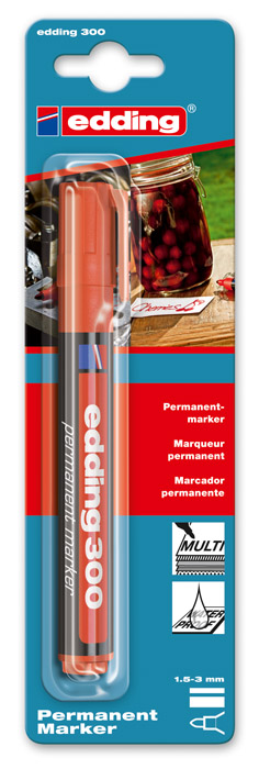 Маркер перманентний, круглий наконечник 1,5-3мм., 300, червон. Edding - фото 6