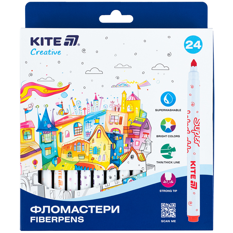 Фломастеры, набор 24шт, Kite Creative Superwashable Kite - фото 4