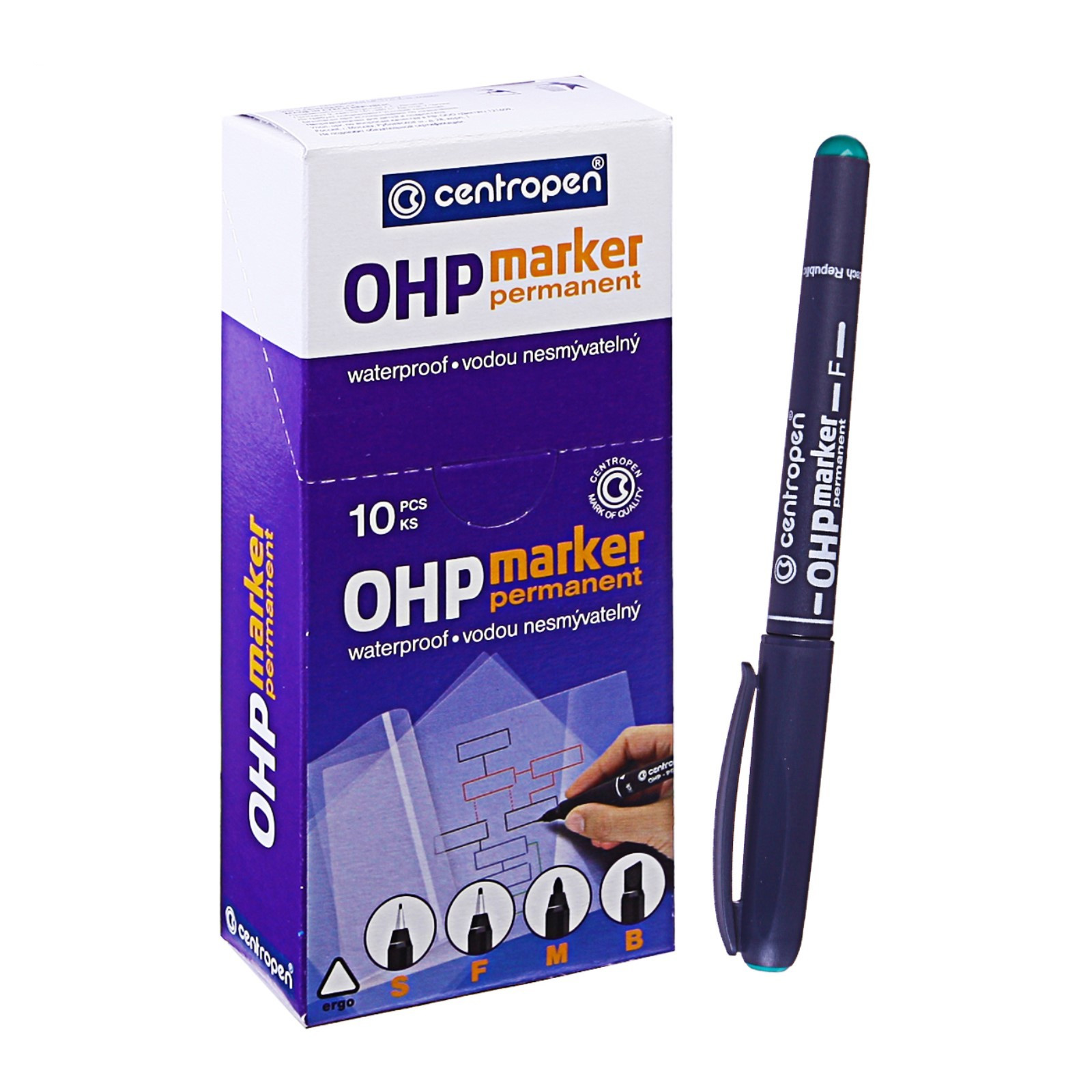 Маркер перманентный, круглое острие 0,6мм. (F) 2636, зелен. Centropen - фото 3