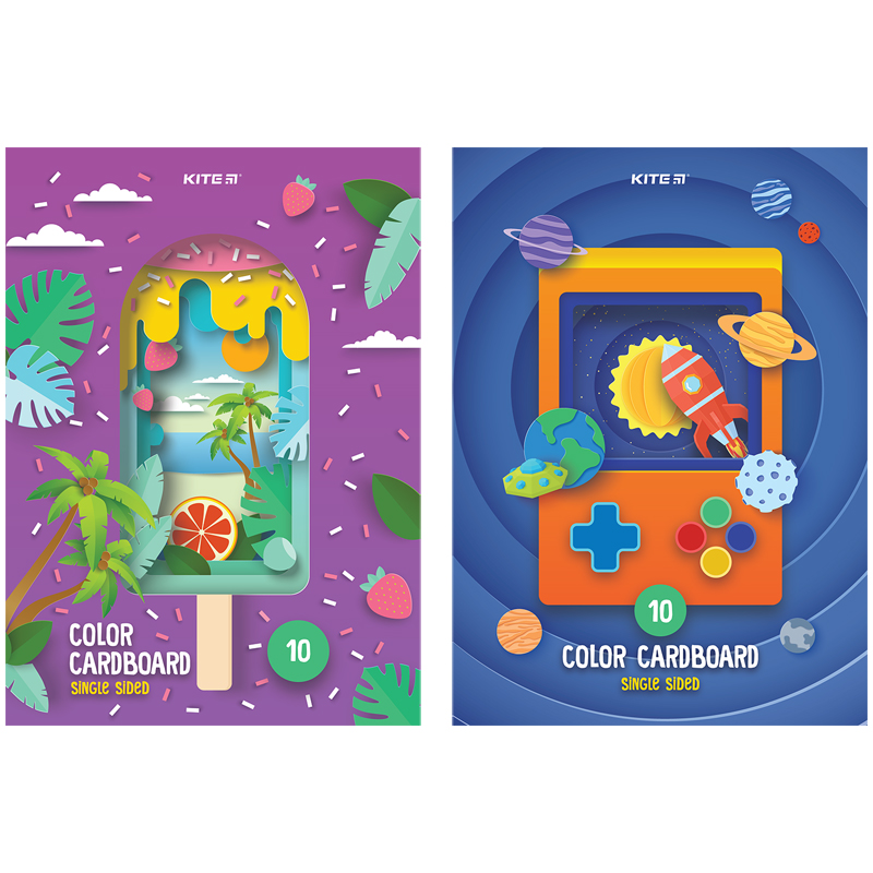 Картон цветной одност. А4 (10 л/ 10 цв), папка, Kite Kite - фото 3