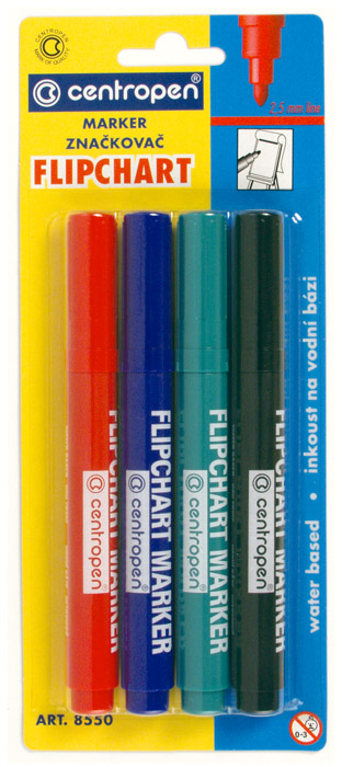 Маркер для флипчарта (по бумаге) кругл. острие 2,5мм. 8550, набор 4шт./уп. Centropen - фото 4