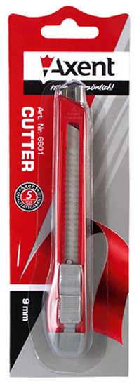 Нож канцелярский малый 9мм., метал. направляющая, пластиковый корпус, красно-серый Axent - фото 3