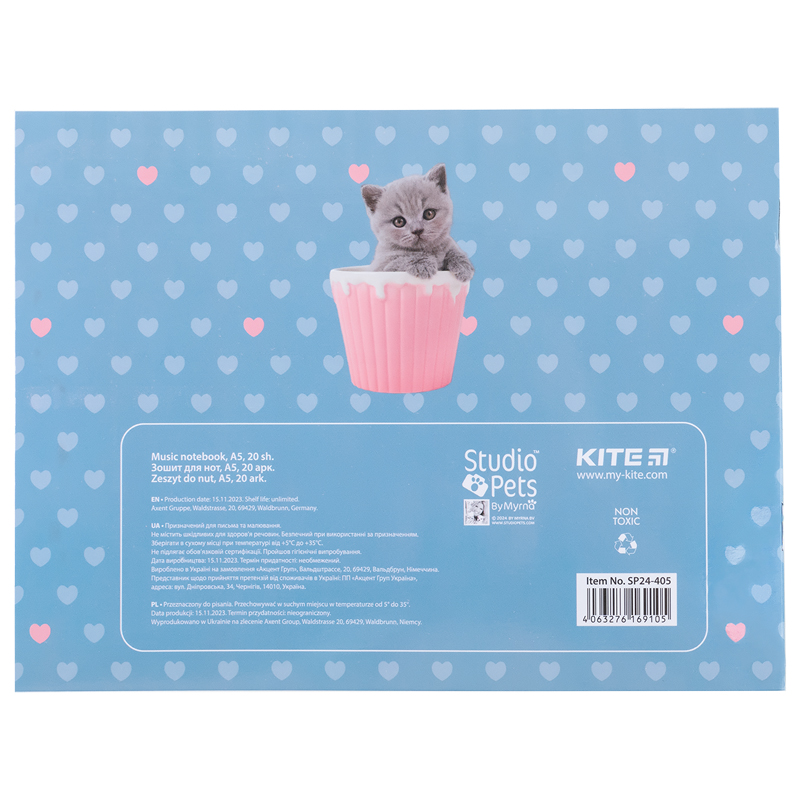 Зошит для нот А5, 20 л, «Studio Pets» Kite - фото 5