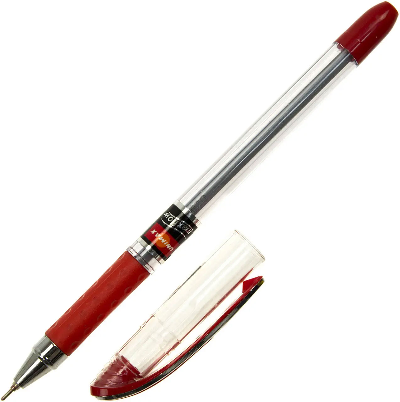 Ручка кулькова Maxflow, 0,7мм., корпус прозорий, стержень черв. Unimax - фото 3