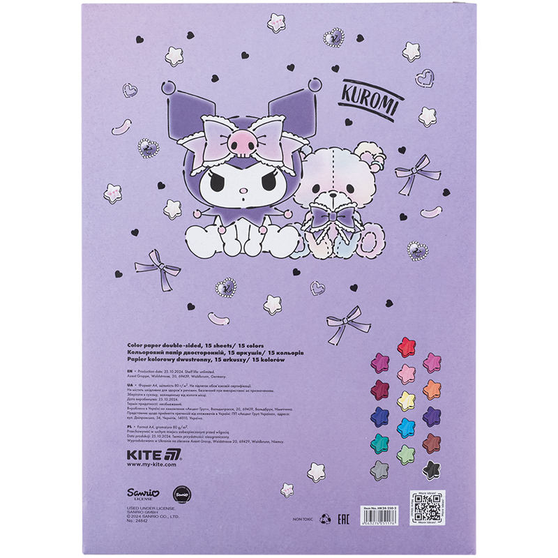 Папір кольор. двостор. (15арк/15кол), А4 Hello Kitty-2 (HK24-250-2) Kite - фото 3