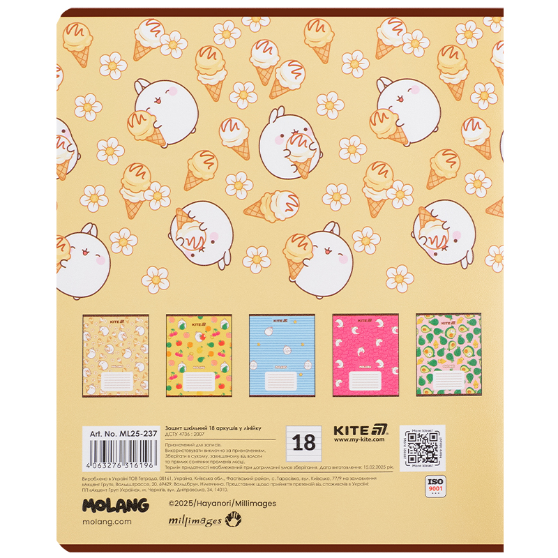 Зошит 18 арк., лін., гібр. лак + УФ лак, Molang (ML25-237) Kite - фото 15