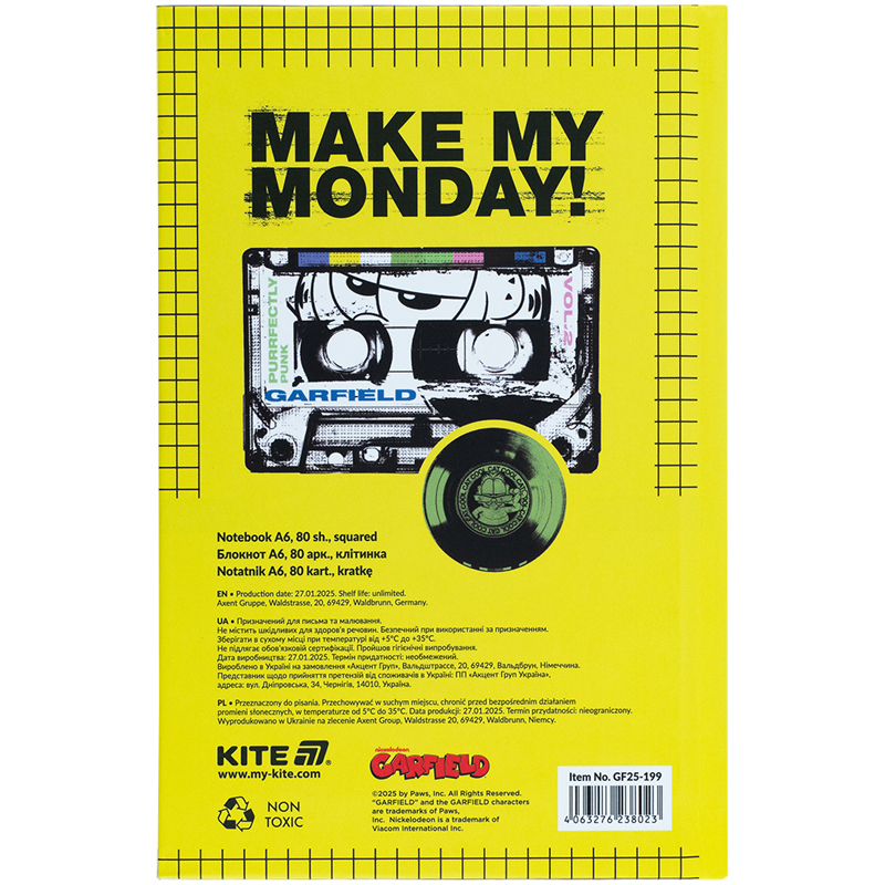 Книга записна тверда обкладинка, А6, 80 арк., кл. Garfield (GF25-199) Kite - фото 4