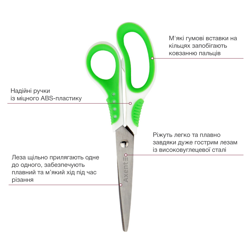 Ножиці 18см. Shell, біло-салатові Axent - фото 3