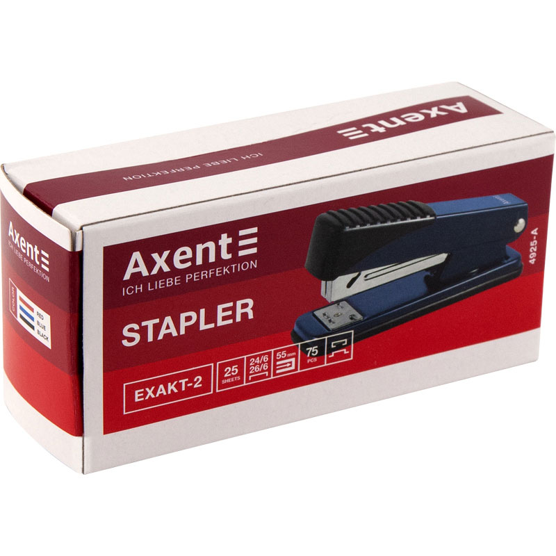 Степлер 24/6 Exakt-2, 25арк., глибина скріплення 55мм., метал., 4925-A черв. Axent - фото 3