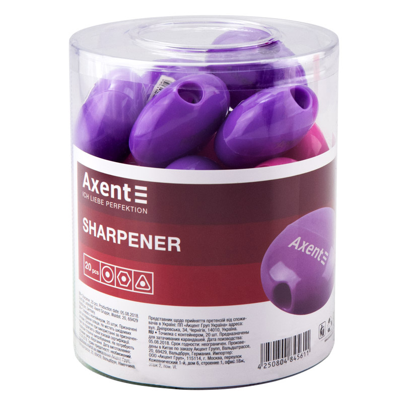 Точилка пластиковая с контейнером, 1 отверстие, ассорт. Axent - фото 3