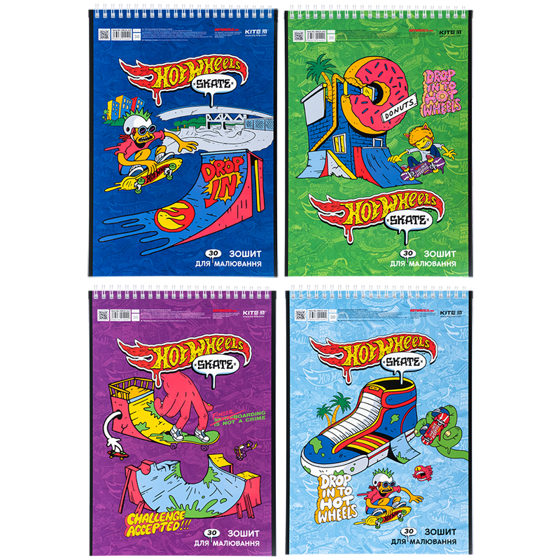 Зошит для малювання, 30 арк., спір., гібр. лак + УФ лак, «Hot Wheels» Kite - фото 4