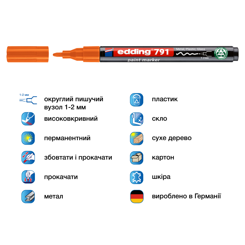 Маркер для маркування усіх поверхонь e-791n, круглий наконечник 1-2мм., помар. Edding - фото 1