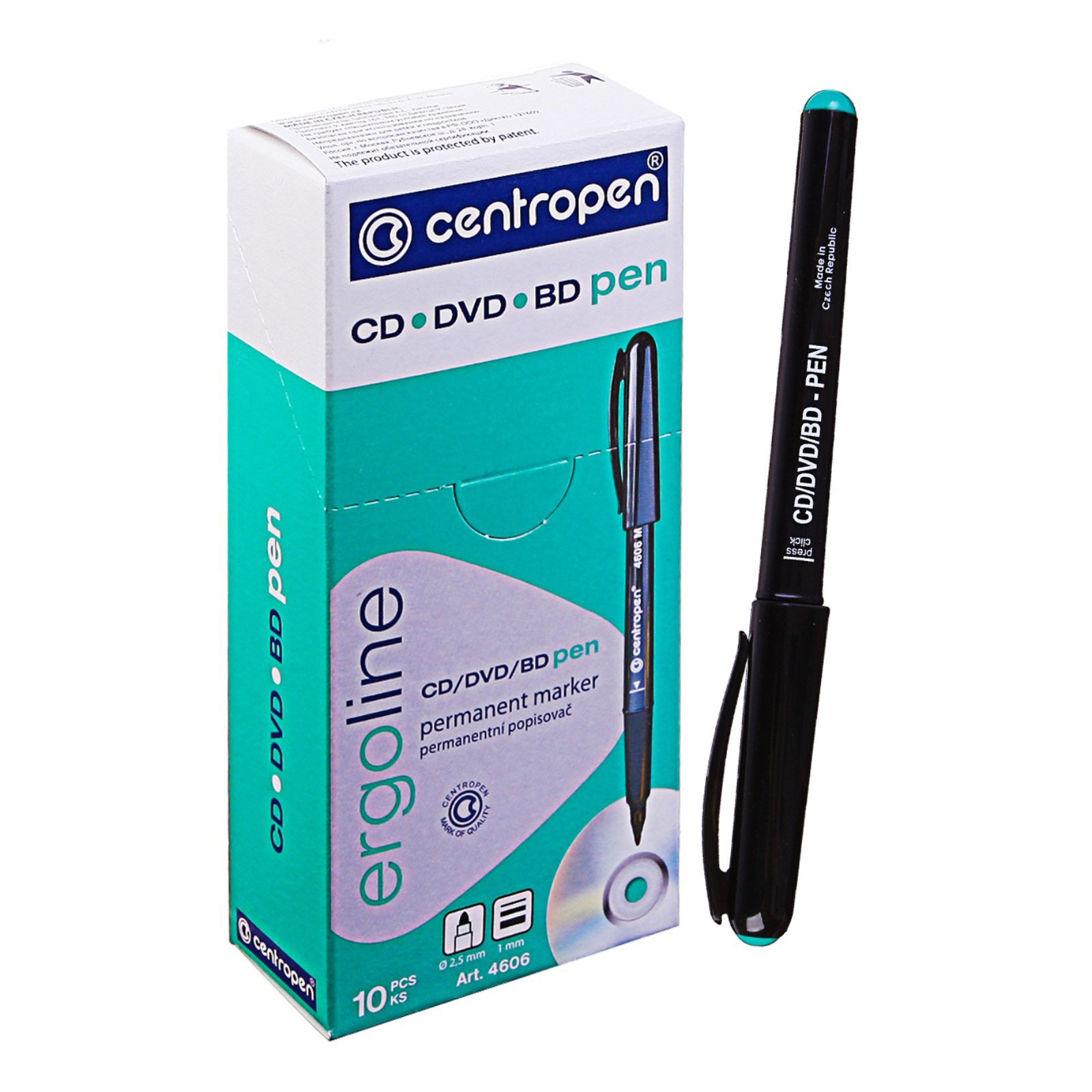 Маркер перманентний для CD/DVD CD-Pen Ergoline, круглий наконечник 0,6мм.(M), 4606, зелен. Centropen - фото 4