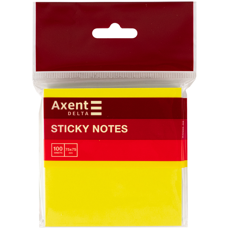 Блок паперу з клейким шаром 75x75мм, 100арк., неон., жовт. Axent Delta - фото 2