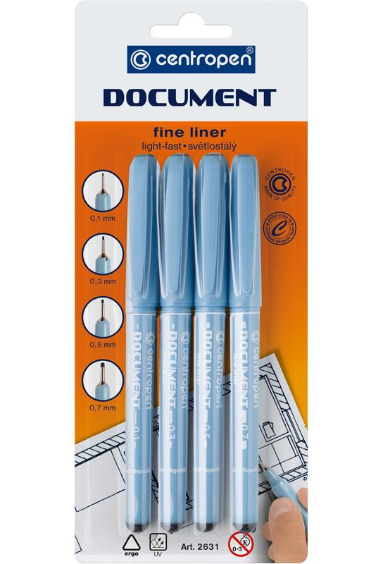 Набор Лайнеров Document 0,25-0.7мм., 2631, корпус гол., стержень черн., 4шт./уп. Centropen - фото 3