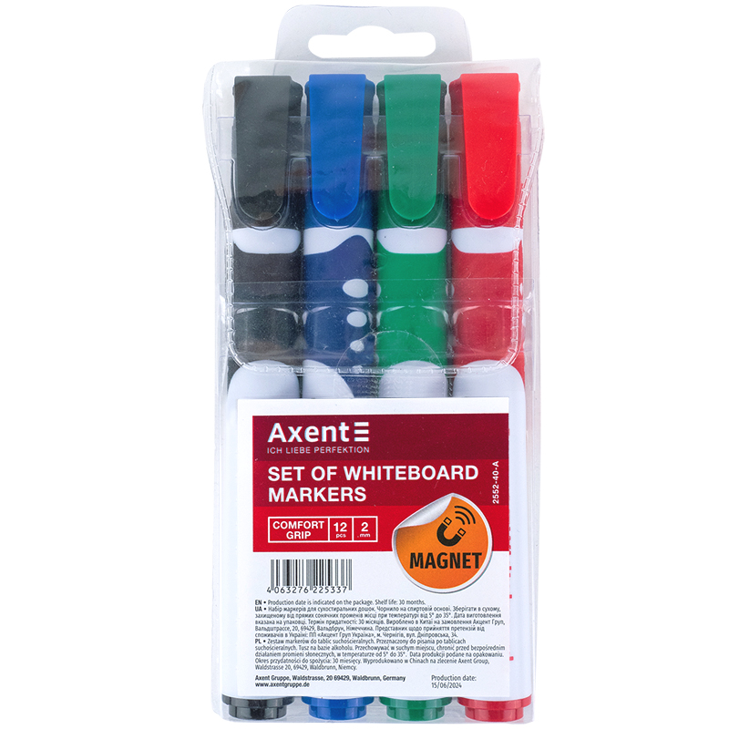 Маркер для досок Whiteboard Comfort Grip 2552-A, круглое острие 2мм., набор 4 цв. Axent - фото 5