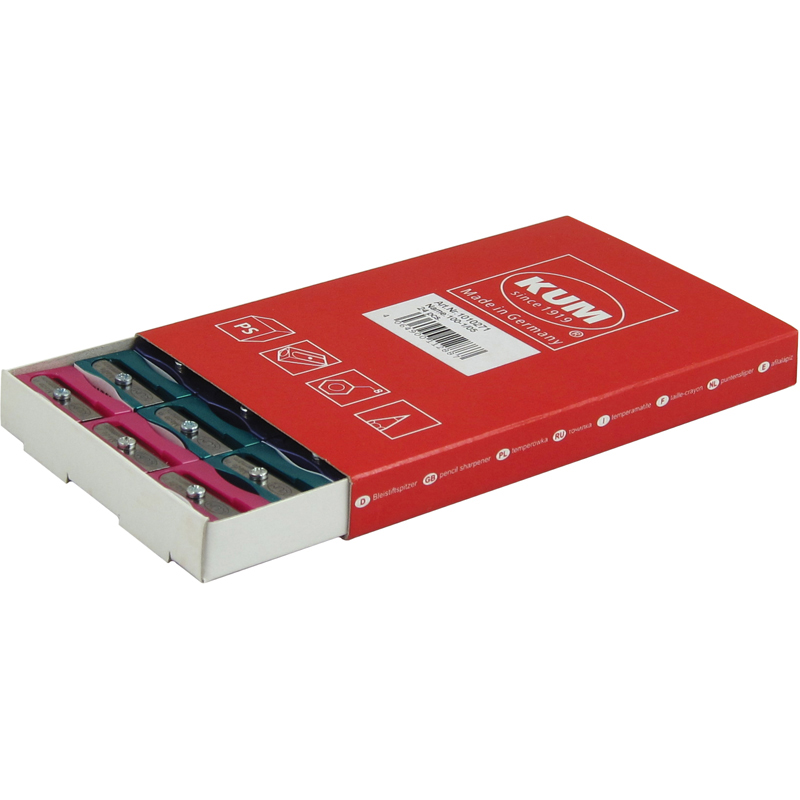 Точилка пластиковая прямоугольная 100-1/05, с выемками для пальцев, металик, ассорт. KUM - фото 2