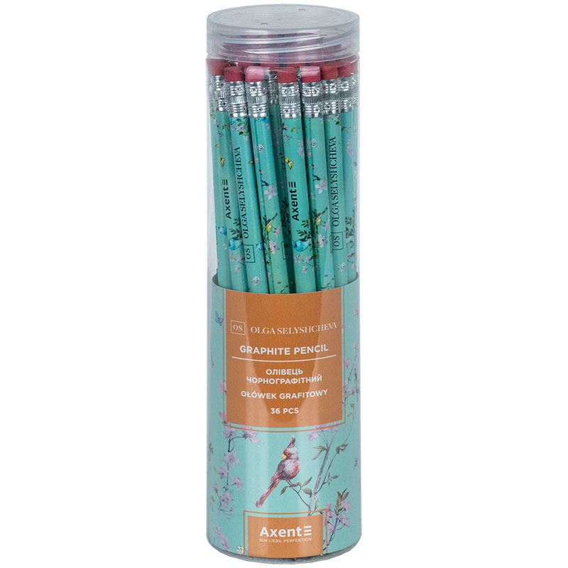 Карандаш простой графитный с резинкой HB 9009-A, дизайн Olga Selyshcheva, коллекция Spring, бирюз. Axent - фото 2