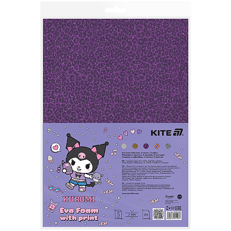 Фоамиран с принтом (5 л/5 цв), А4 Hello Kitty HK24-434 Kite - фото 2