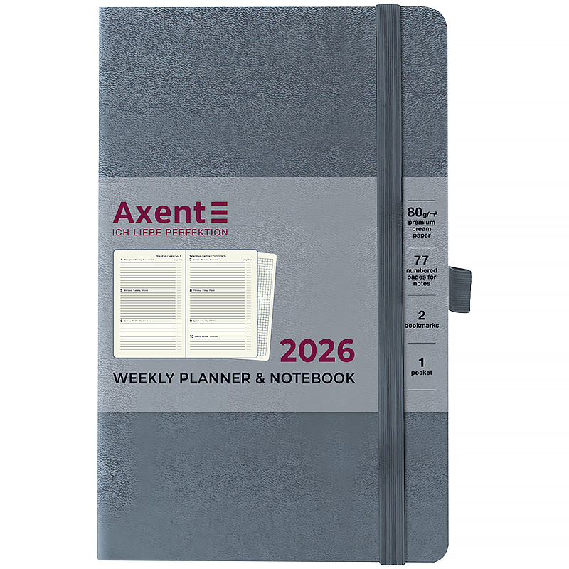 Еженедельник 2026 Partner Strong, 125*195мм, серый Axent - фото 6
