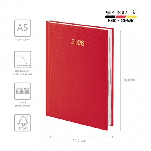 Щоденник 2026 Стандарт Miradur, золоте тиснення, червоний Brunnen - фото 2