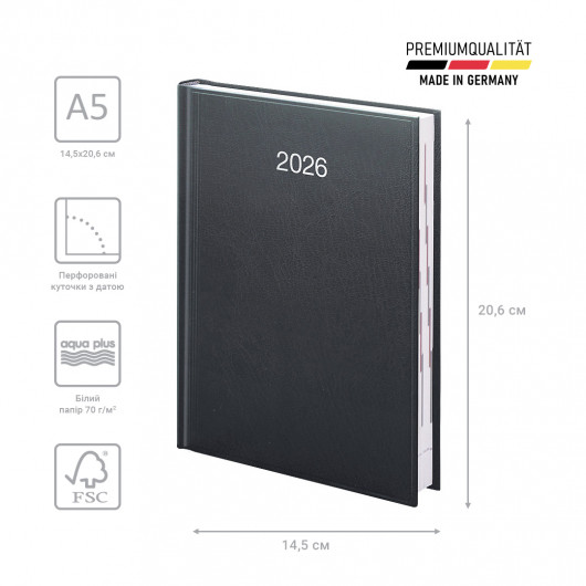 Щоденник 2026 Стандарт Miradur, срібне тиснення, чорний Brunnen - фото 2
