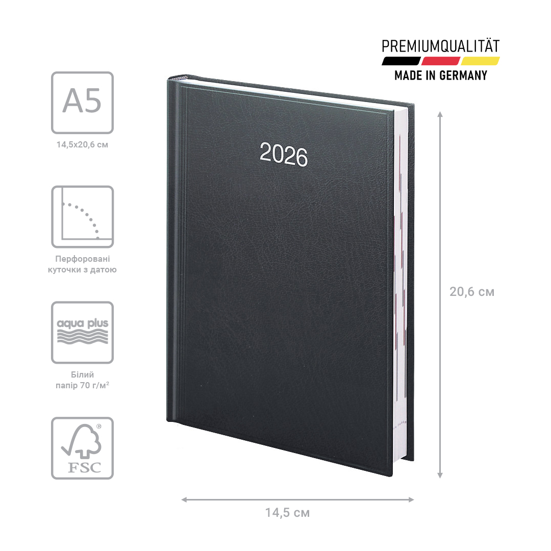 Щоденник 2026 Стандарт Miradur, срібне тиснення, чорний Brunnen - фото 2