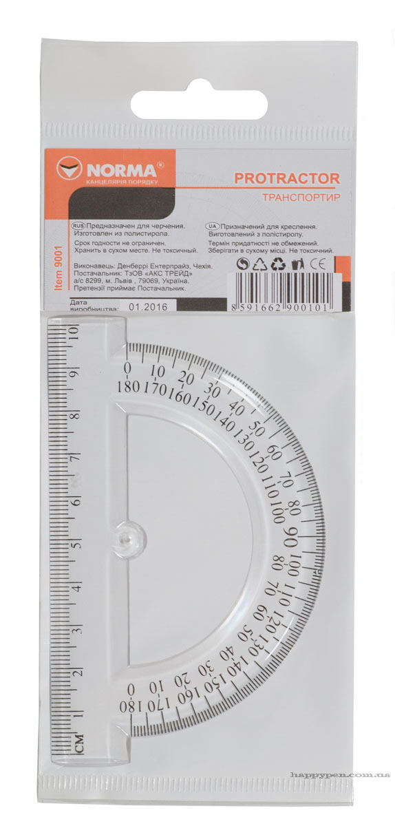 Транспортир 180 град. * 100мм., пластик. NORMA - фото 1