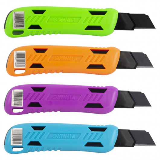 Нож канцелярский большой 18мм., пластиковый корпус, автомат. фиксатор, ассорт. Sigma - фото 2