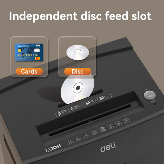 Знищувач документів DELI T098, 8 арк.,  різання 1*5мм., кошик на 30л., клас P-7 DELI - фото 5