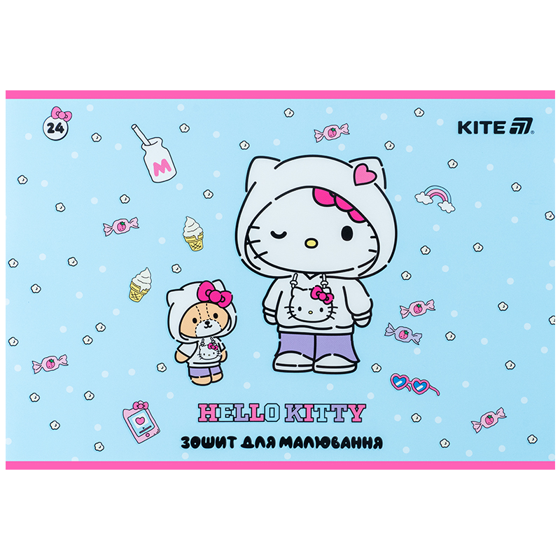 Тетрадь для рисования, 24 лист., скоба, софт тач + УФ лак, Hello Kitty-1 (HK25-242-1) Kite - фото 10