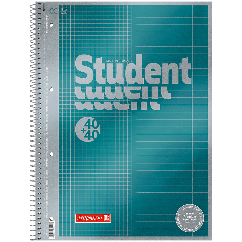 Коледж-блок Premium DUO А4, лінія+клітинка, 80 аркушів, бірюз. Brunnen - фото 4