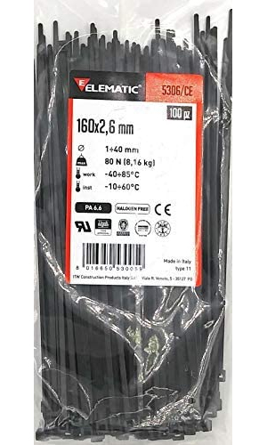 Хомут пластиковый (стяжка) 2,6x160 мм, (100 шт/упак), черн. Elematic - фото 1