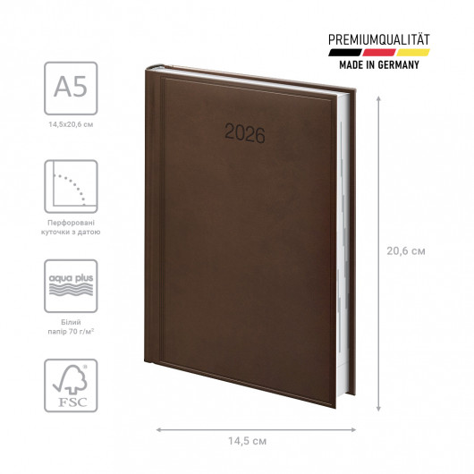 Щоденник 2026 Стандарт Torino, сліпе тиснення, коричневий Brunnen - фото 3