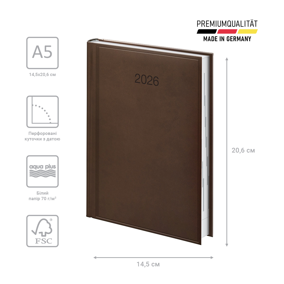 Щоденник 2026 Стандарт Torino, сліпе тиснення, коричневий Brunnen - фото 3