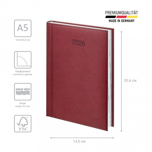 Щоденник 2026 Стандарт Torino, сліпе тиснення, марсала Brunnen - фото 3