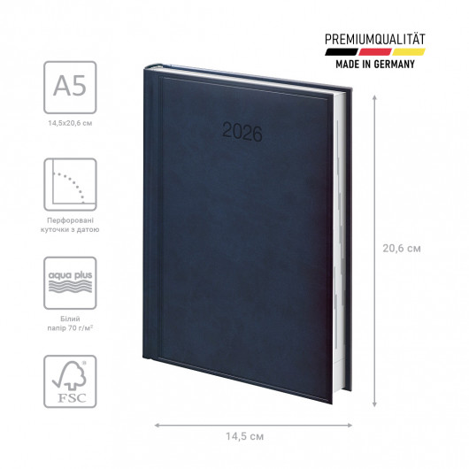 Щоденник 2026 Стандарт Torino, сліпе тиснення, синiй Brunnen - фото 3